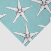 Retro moderne witte zeester patterned aqua blue tissuepapier (Detail)