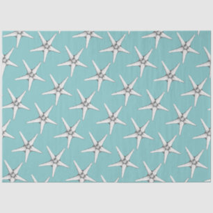 Retro moderne witte zeester patterned aqua blue tissuepapier