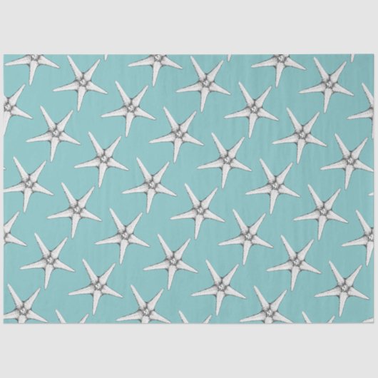 Retro moderne witte zeester patterned aqua blue tissuepapier (Voorkant)