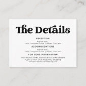 Retro Moderne Zwart-Wit Bruiloft Details Informatiekaartje (Voorkant)