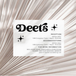 Retro Moderne Zwart-Wit Bruiloft Details Informatiekaartje