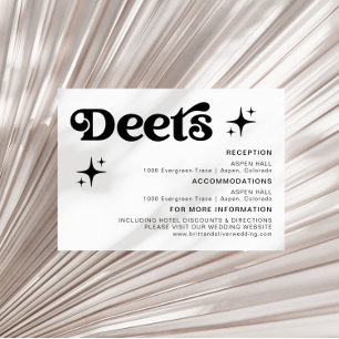 Retro Moderne Zwart-Wit Bruiloft Details Informatiekaartje