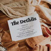 Retro Moderne Zwart-Wit Bruiloft Details Informatiekaartje