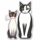 Retro moderne zwart-witte kat en kitten sticker (Voorkant)