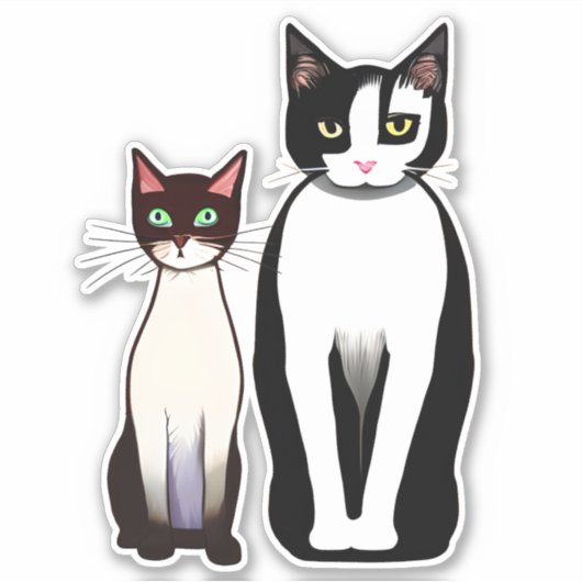 Retro moderne zwart-witte kat en kitten sticker (Voorkant)
