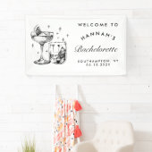 Retro Moderne Zwarte Cocktail Bachelorette Spandoek (Insitu)