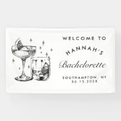 Retro Moderne Zwarte Cocktail Bachelorette Spandoek (Horizontaal)