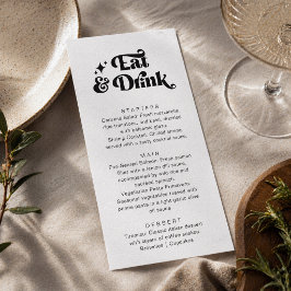 Retro Moderne Zwarte Witte Eet en Drink Huwelijksf Menu