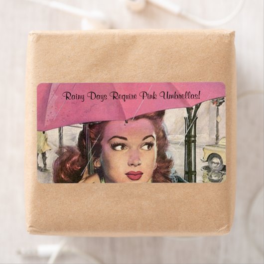 Retro Modes Roze Umbrella Rainy day Labels (Insitu)