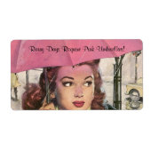 Retro Modes Roze Umbrella Rainy day Labels (Voorkant)