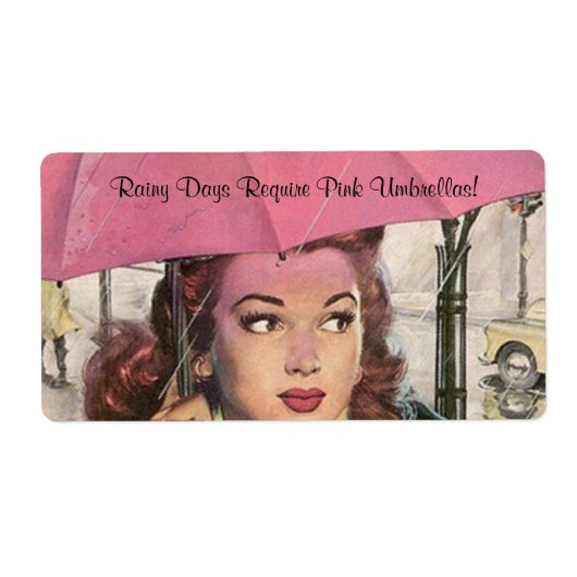 Retro Modes Roze Umbrella Rainy day Labels (Voorkant)