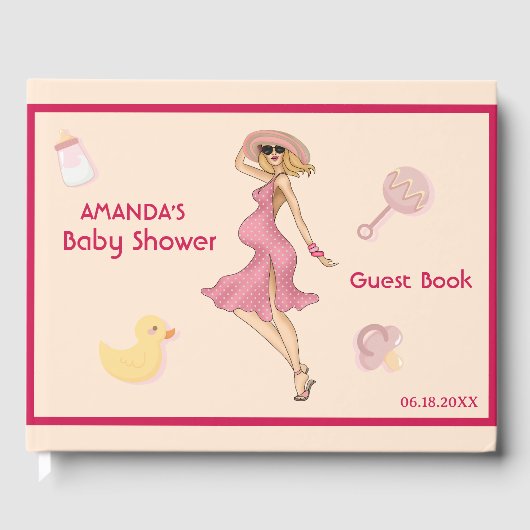 Retro Moeder Blond 2 Baby shower Feest Gastenboek (Voorkant)