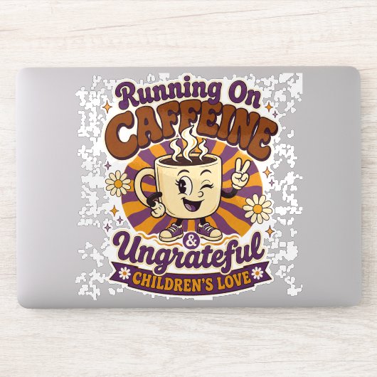 Retro Moeder Die Loopt Op Cafeïne Ondankbare Kinde Sticker (Computer)