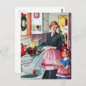 retro  Moeder Dochter die taart eet Briefkaart (Voorkant / Achterkant)