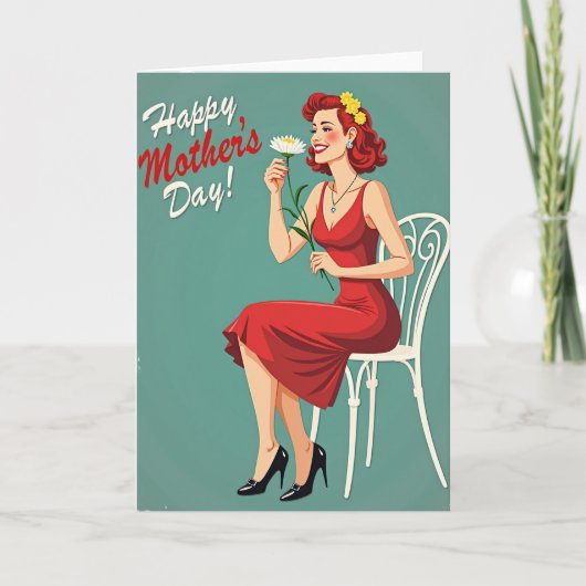 Retro moeder in turkoois Moederdag kaart (Voorkant)