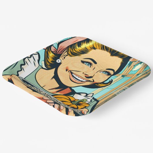 Retro moeder met Bord van Halloween pompoenpitten (Gebogen)