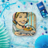 Retro moeder met Bord van Halloween pompoenpitten (Feest)