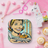 Retro moeder met Bord van Halloween pompoenpitten (Feest)