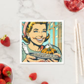 Retro moeder met Bord van Halloween pompoenpitten Servet (Insitu)