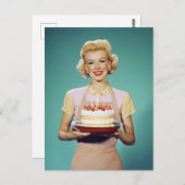 Retro Moeder met een Feestcake Briefkaart (Voorkant / Achterkant)