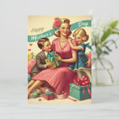 Retro  Moederdag Flat Holiday Kaart (Staand voorkant)