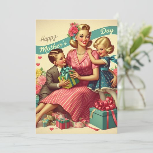 Retro  Moederdag Flat Holiday Kaart (Staand voorkant)