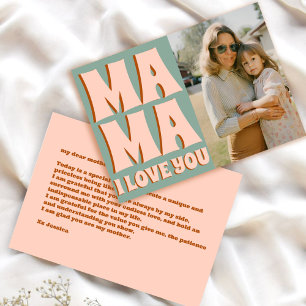 Retro Moederdag foto blauw roze Kaart