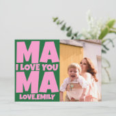Retro Moederdag foto groen roze Kaart (Staand voorkant)