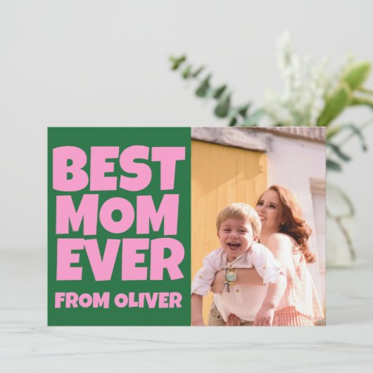 Retro Moederdag Foto Kleurrijk Groen Roze Kaart (Staand voorkant)