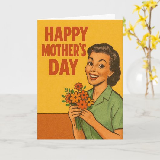 Retro Moederdag Kaart (Gele Bloem)
