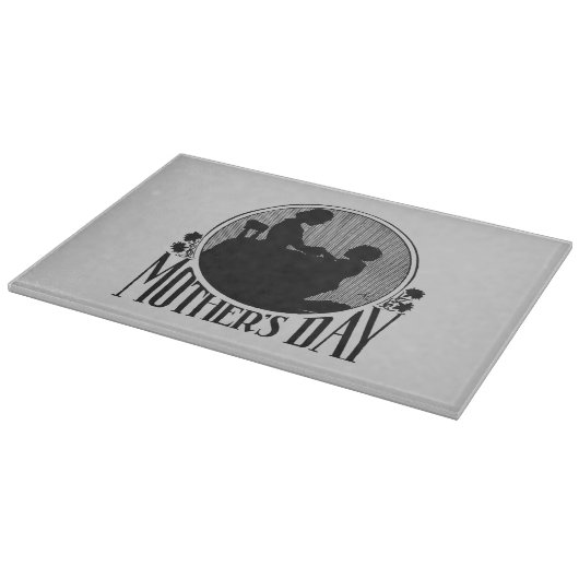 Retro Moederdag Silhouette Light Grey Glass Snijplank (Hoek)