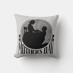 Retro Moederdag Silhouette Light Grey Kussen