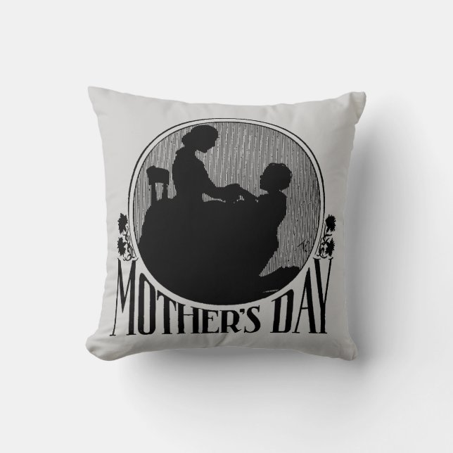Retro Moederdag Silhouette Light Grey Kussen (Voorkant)