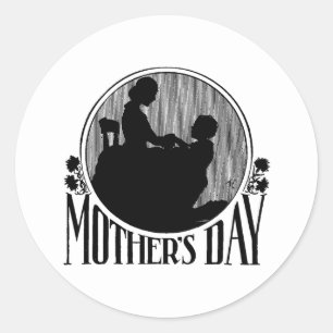 Retro Moederdag Silhouette Ronde Sticker