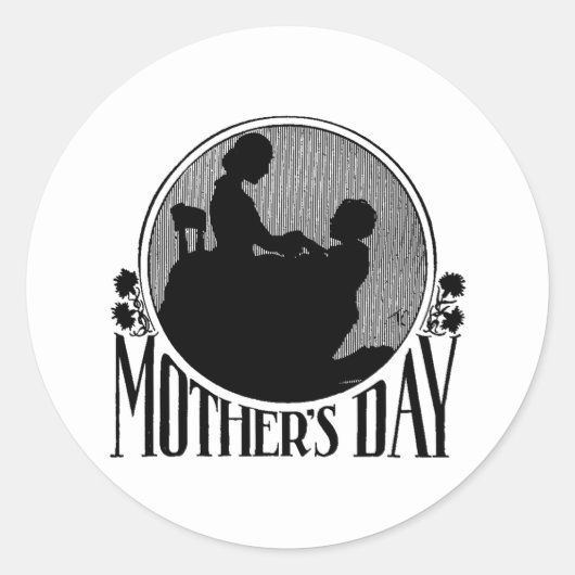 Retro Moederdag Silhouette Ronde Sticker (Voorkant)