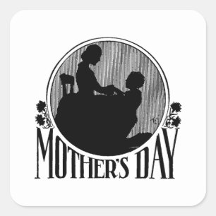 Retro Moederdag Silhouette Vierkante Sticker