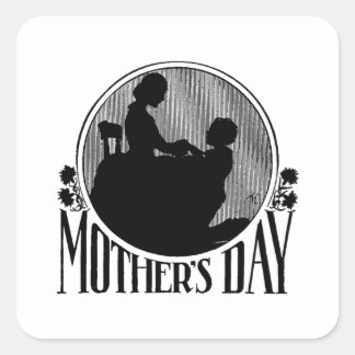 Retro Moederdag Silhouette Vierkante Sticker