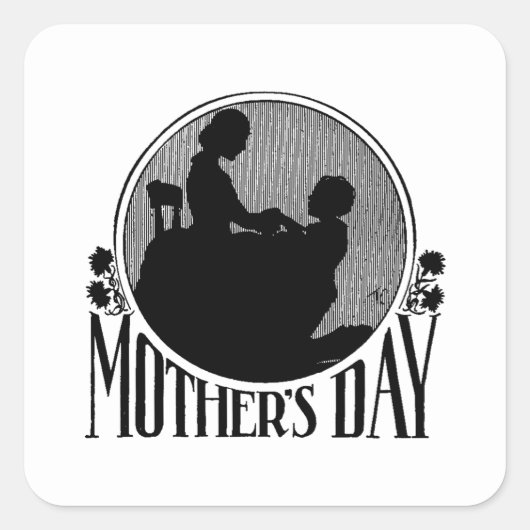 Retro Moederdag Silhouette Vierkante Sticker (Voorkant)