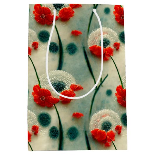Retro Mohnblumen  Mittlere Geschenktüte Medium Cadeauzakje (Voorkant)
