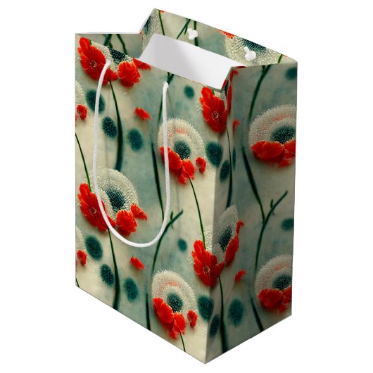Retro Mohnblumen  Mittlere Geschenktüte Medium Cadeauzakje (Achterkant Gekanteld)