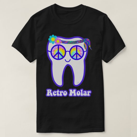 Retro molar tooth hippie peace dental hygienist de t-shirt (Design voorkant)