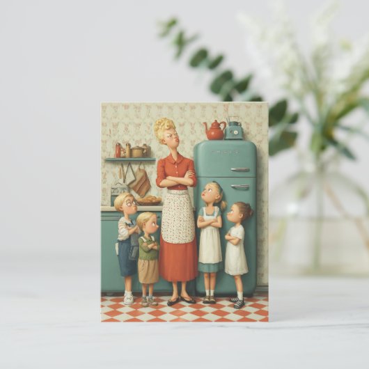 Retro Mom and Kids Standoff Briefkaart (Staand voorkant)