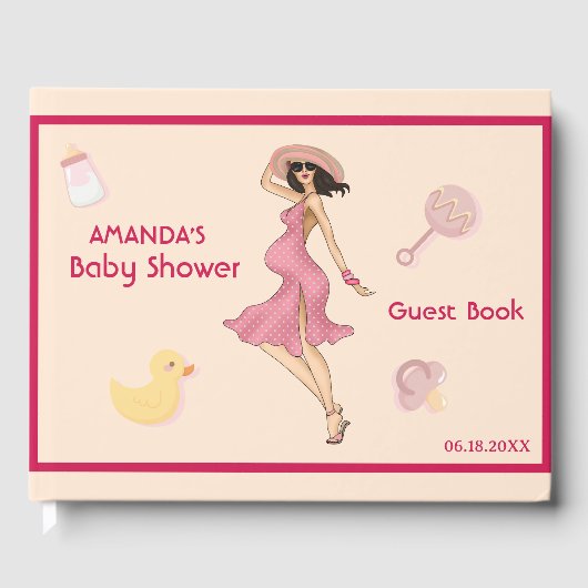 Retro Mom Brunette 2 Baby shower Feest Gastenboek (Voorkant)