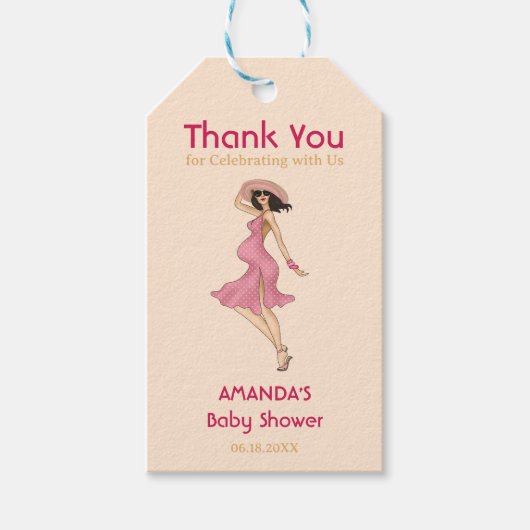 Retro Mom Brunette Baby shower Cadeaulabel (Voorkant)