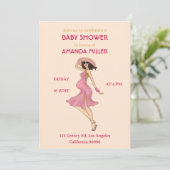 Retro Mom Brunette Baby shower Uitnodiging (Staand voorkant)