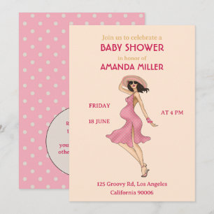 Retro Mom Brunette Baby shower Uitnodiging