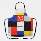 Retro Mondrian Geometrisch Op Maat Gemaakt Monogra Schort (Voorkant)