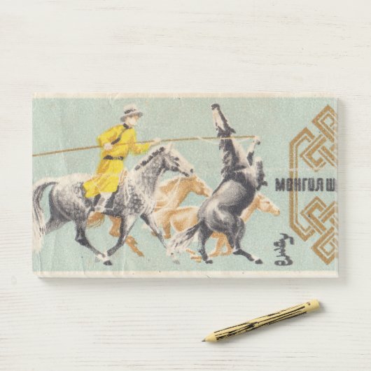 Retro mongoliaanse postzegel met galvanisering post-it® notes (Op bureau)