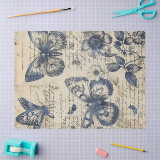 Retro monochrome inkt vlinderstempel tissuepapier (Craft)