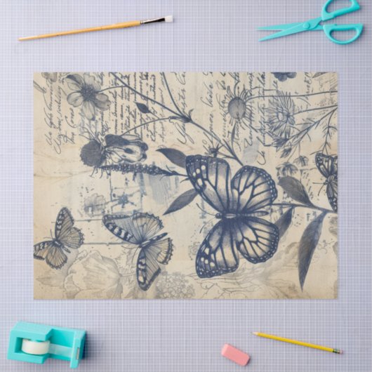 Retro monochrome inkt vlinderstempel tissuepapier (Craft)